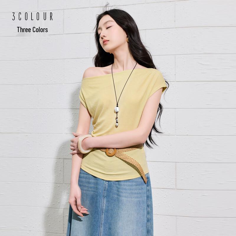 Sancai Women s Lyocell Blend Off-Shoulder Slim-Fit T-Shirt L
