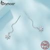 BAMOER 925 Sterling Silver Snowflake Droplet Dangle Earrings for Women Teens Elegant Long Dangling Earrings Threader Tassel