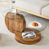 Modern Minimalist Tempered Glass Coffee Table, Multi-Layer Design, High-Quality MDF Material, with Natural Wood Texture Stickers