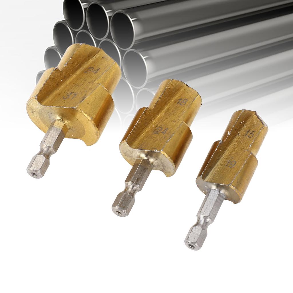 3PCS PPR Pipe Reamer Bits High Carbon Steel PVC Pipe Fitting Expander Step Drill Bit Kit Hex Shank 1