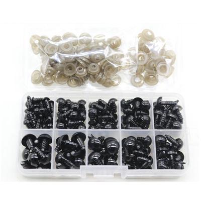 142pcs 6-12mm Black Plastic Craft Safety Eyes for Stuffed Animal Doll DIY Toy