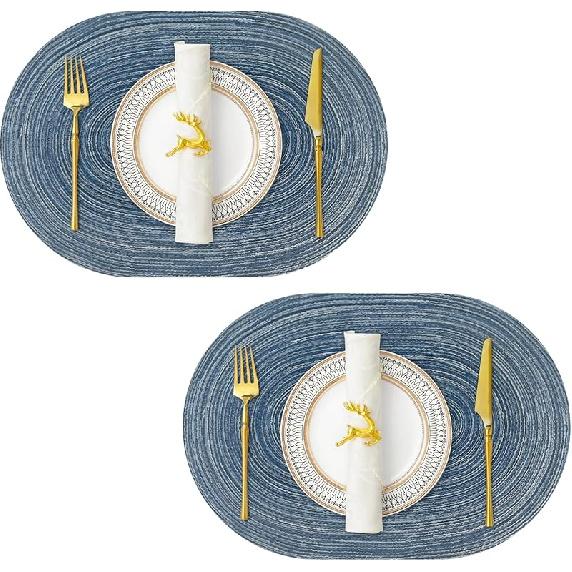 JeogYong Oval Placemats Set of 6 Washable Placemats Woven Placemats 14 x 20 Inch Oval Heat-Resistant Table Mats for Dining Tables, Indoor & Outdoor set of 2