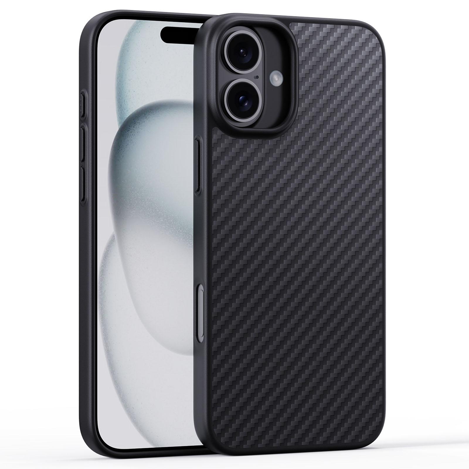 

For iPhone 16 Plus Case Compatible MagSafe Shockproof TPU+Aramid Fiber Phone Cover Carbon Fiber Texture A