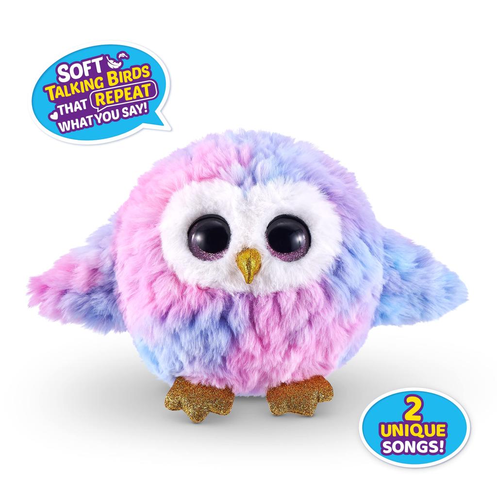 ZURU Pets Alive Chirpy Birds (OWL) Talking Electronic Pet Giant Surprise Egg Sticker Comb Fluffy Clay Bird Animal Girl, 9537B, Owl