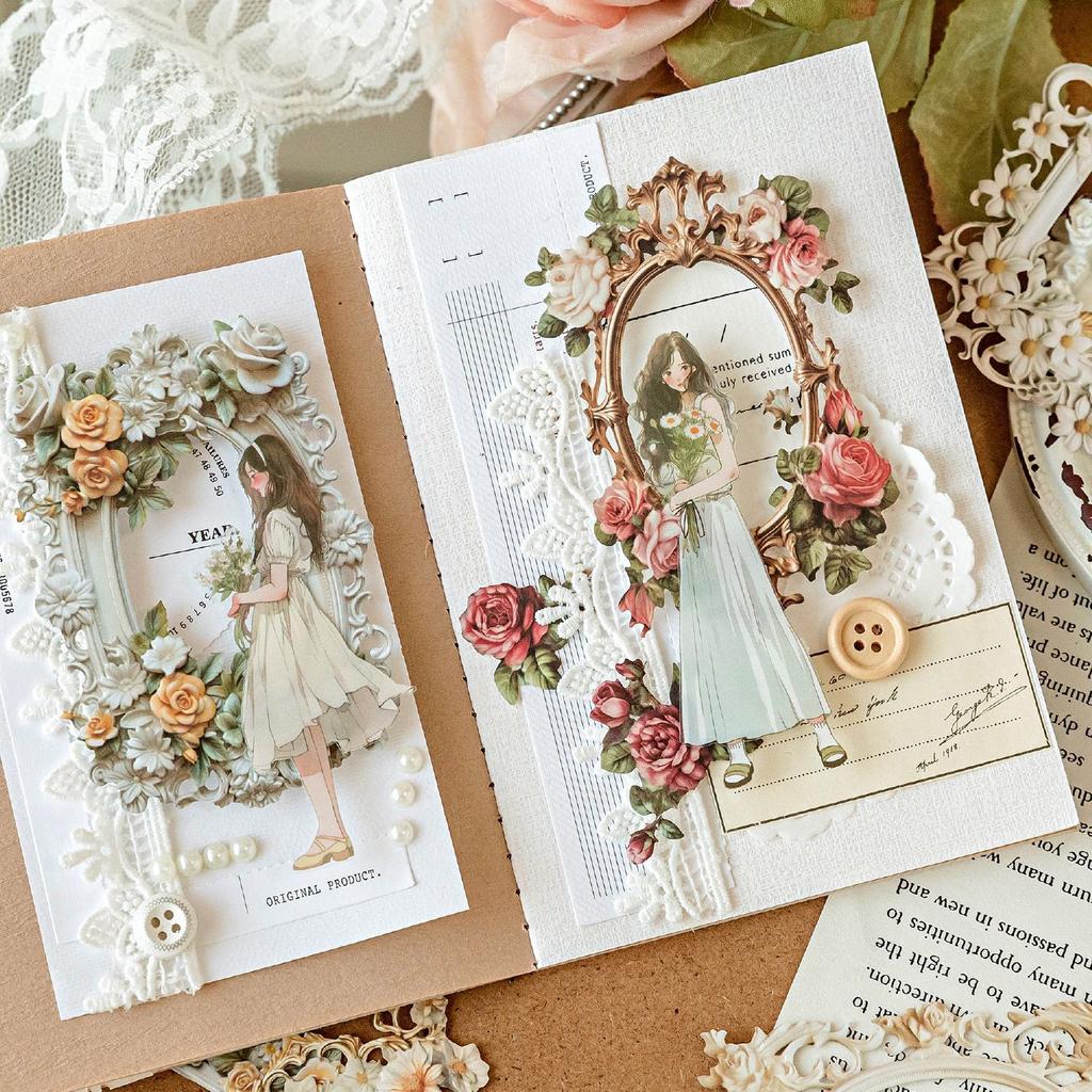 10pcs/pack Decor Scrapbook Vintage Sticker Materials Paper Retros Flower Framework DIY Junk Journal Collage Photo Album Retro Stickers
