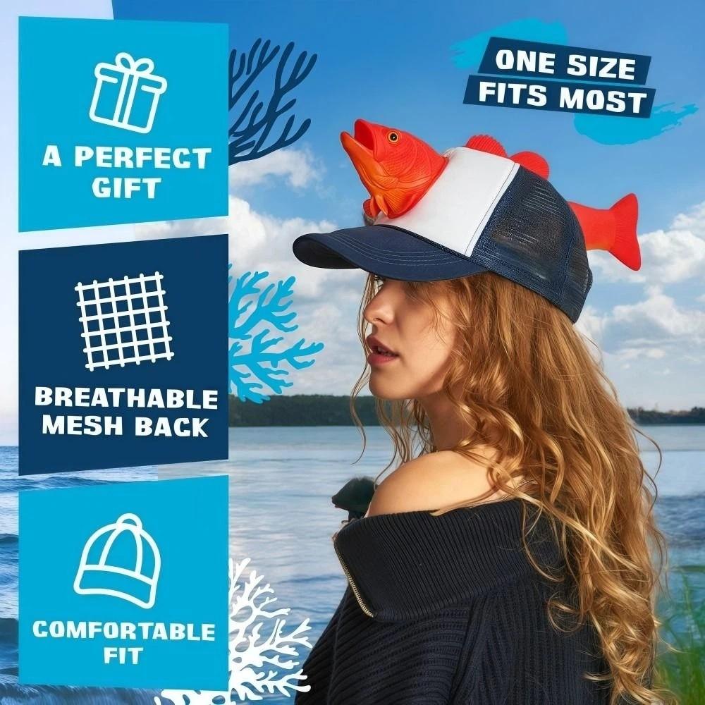 Funny 3D Fish Animal Trucker Hat Adjustable Fit One Size Novelty Fishing Hat Mesh Breathable Baseball Cap For Men Women