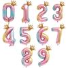 Palloncino Corona Numero Gradiente Arcobaleno da 32 pollici per Decorazione Festa di Compleanno per Bambini