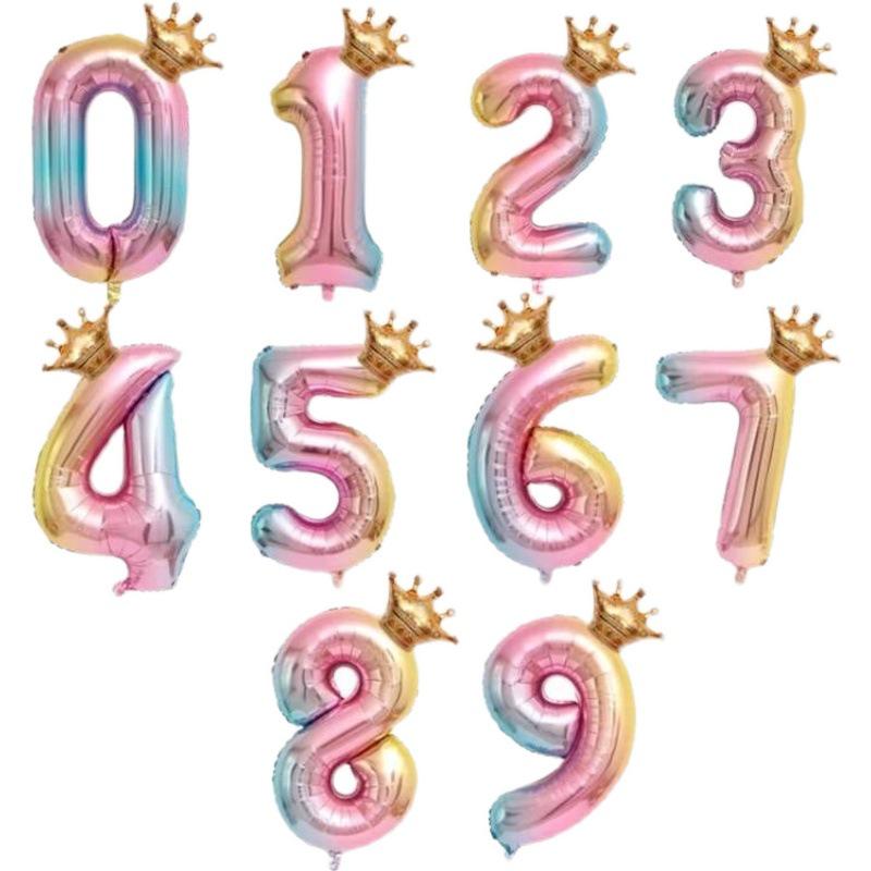 Palloncino Corona Numero Gradiente Arcobaleno da 32 pollici per Decorazione Festa di Compleanno per Bambini