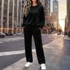 Women's Velvet Set Casual Loose Fit Neck Long Sleeve Top and Pants 2 Piece Outfit