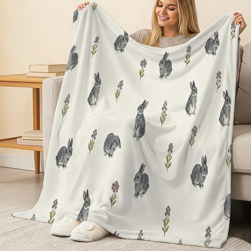 Flannel Throw Blanket | Non-Shedding Rabbit Series Cute Minimalist, Soft Cozy for Home, Couch Napping, Binge-Watching, Christmas & Halloween