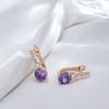 Luxury Round Purple Natural Zircon English Earrings For Women  Rose Gold Color Wedding Fine Daily Jewelry Girl'S Gift