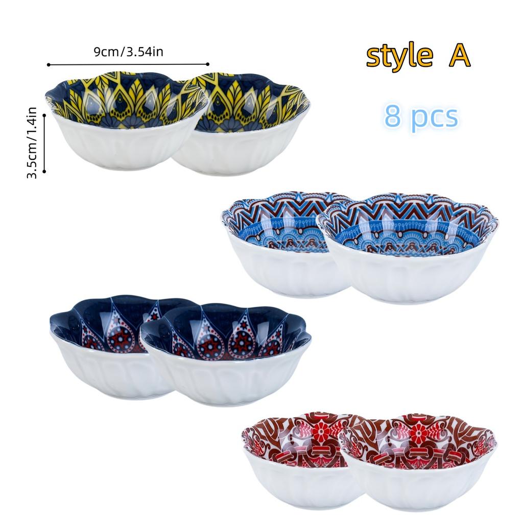 Set of 8 creatively painted ceramic condiment dishes  Japanese-style trendy snack dishes  exquisite dipping sauce dishes