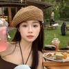 Crochet Weave Cap Summer Painter Hat French Straw Beret  Female