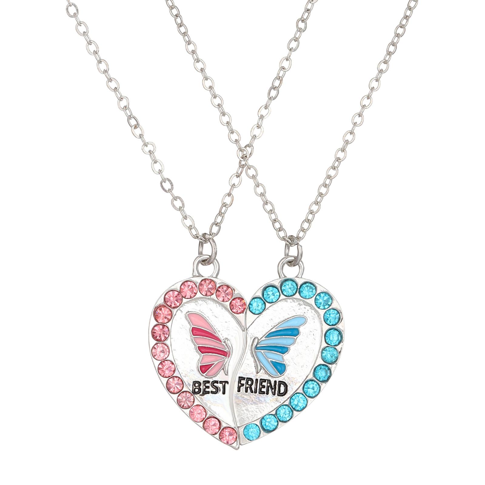 1 Pair Magnetic Necklaces Symbolic Butterfly Charm Collarbone Chain Love Heart Pendant Neckwear Gift for Best Friends 1