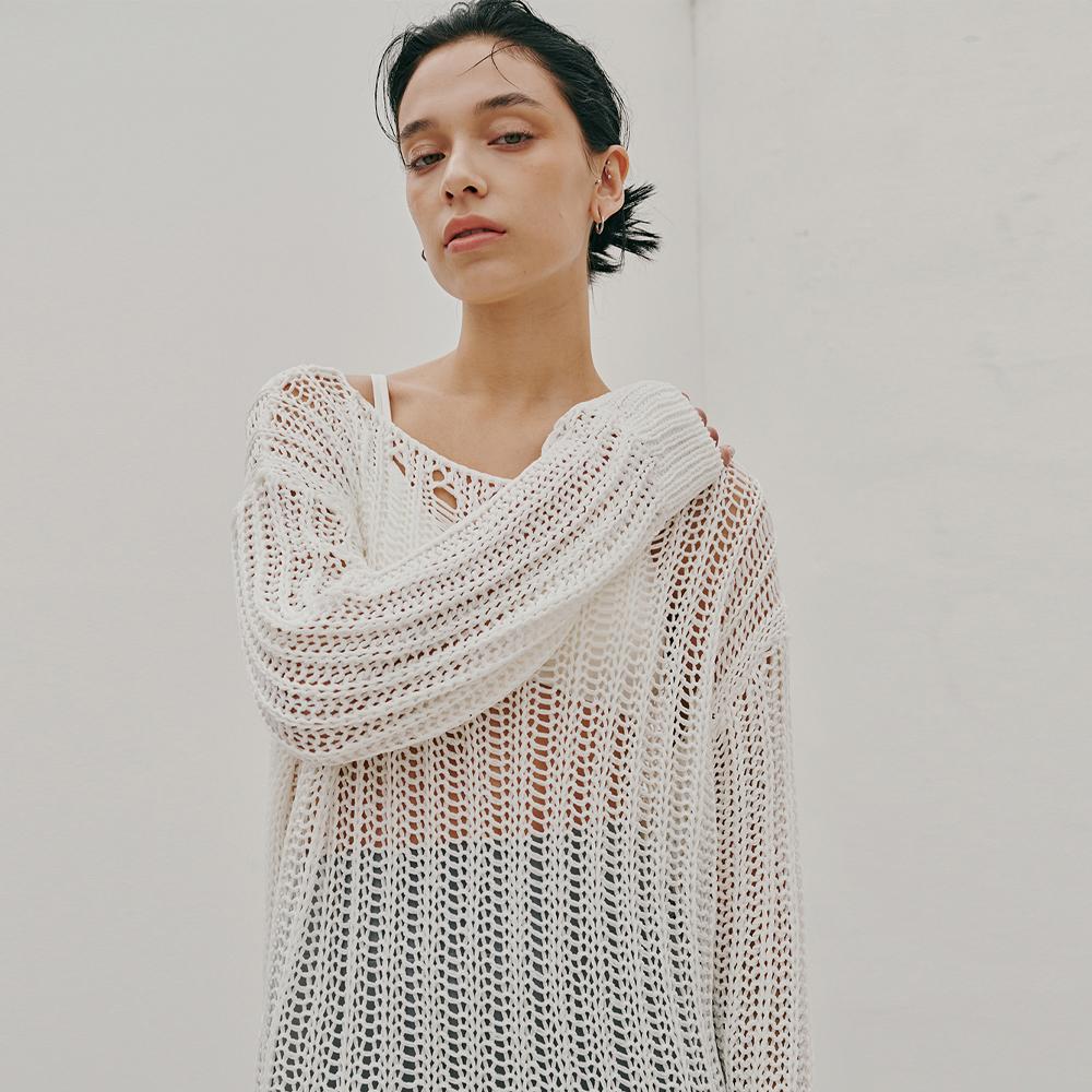Odier Boxy Fit Net Pullover - Ivory Ivory/One