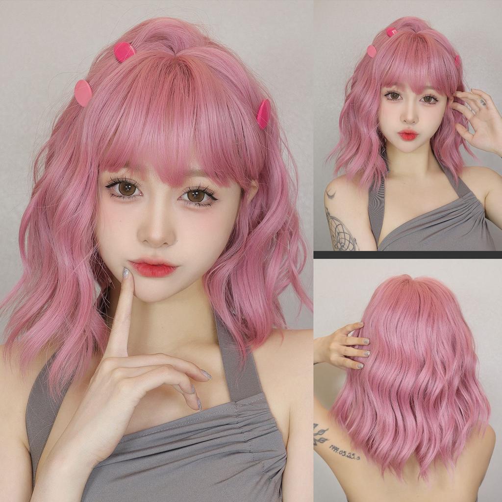 Short Wavy Blonde Bob Wig with Bangs for Women Synthetic Hair Daily Party Halloween