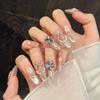 Press On Nails Long Stiletto Glitter Fake Nails Press Ons with 3D Design Reusable Acrylic False Nail Full Cover Glue On Nail Stick On Nail for Women