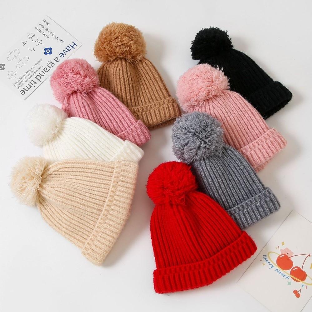 Windproof Baby Knitted Hat Solid Color Pullover Hat New Warm Beanies Cap Infant