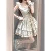Pure desire sweet spice girl waist floral dress girlish design lace small flying sleeve princess fluffy cake short skirt
