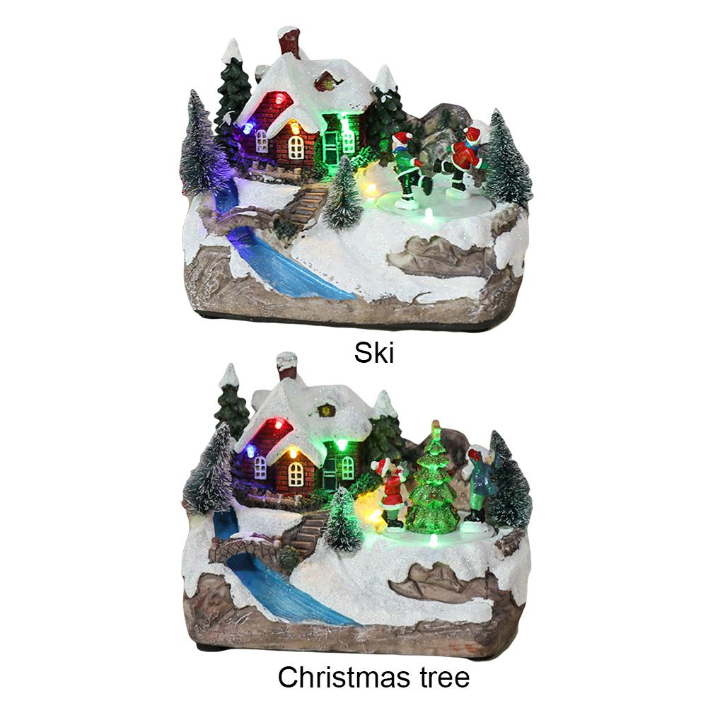 Resin Rotating Music Statue LED Light Christmas Village House Christmas Music Box Christmas Desktop Decoration Christmas Gift