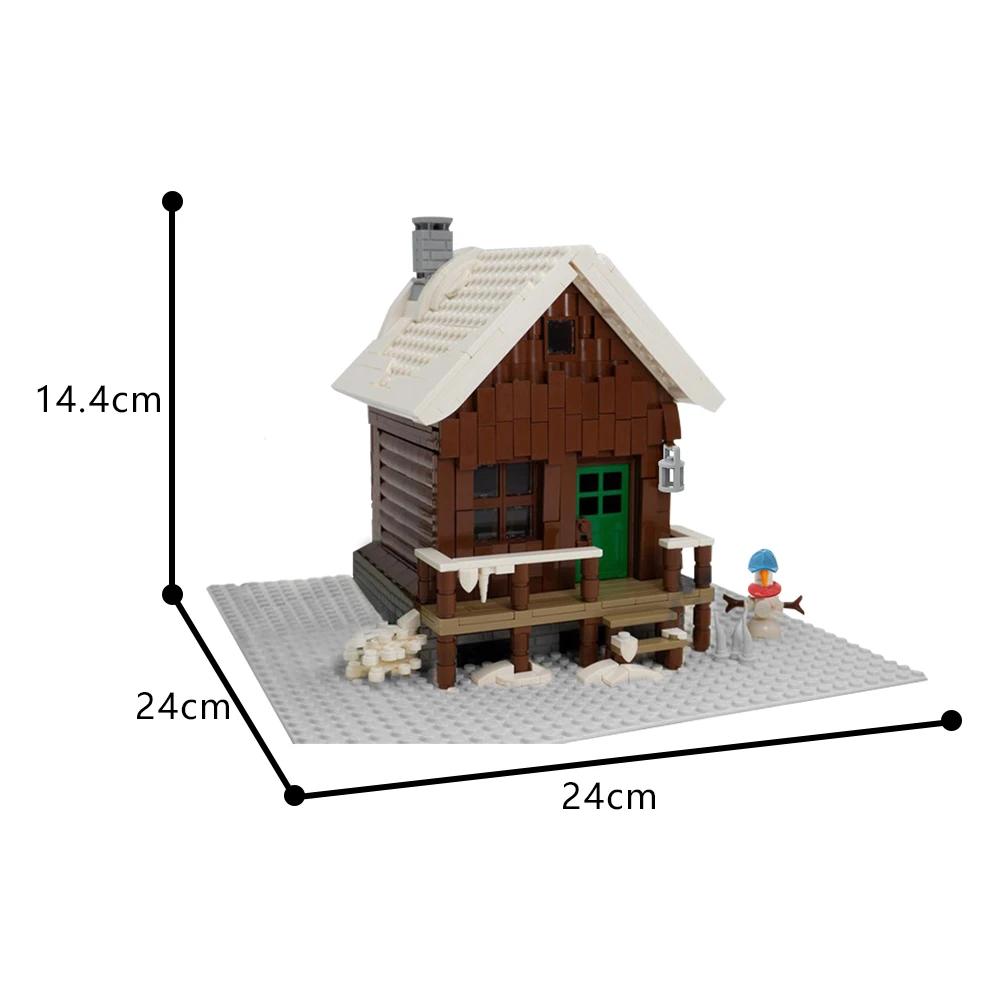 Gobricks MOC Snowy Winter Cottage Bricks Model Creative Street View Christmas House Lodge Building Blocks Snowflake Tree Toys