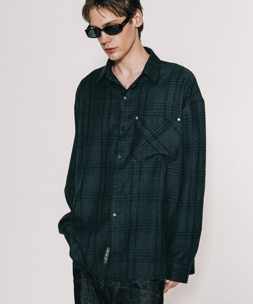 VASTIC Loose Fit Rivet Check Shirt_Black