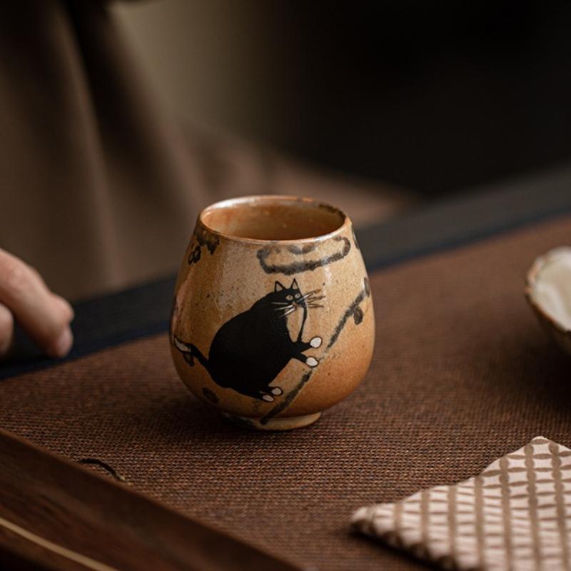 Ru Kiln Zhiye Cat Tea Cup Ceramic Retro Porcelain Teacup Master Cup Small Tasting Mug Chinese Kung Fu Japanese Household Teaware