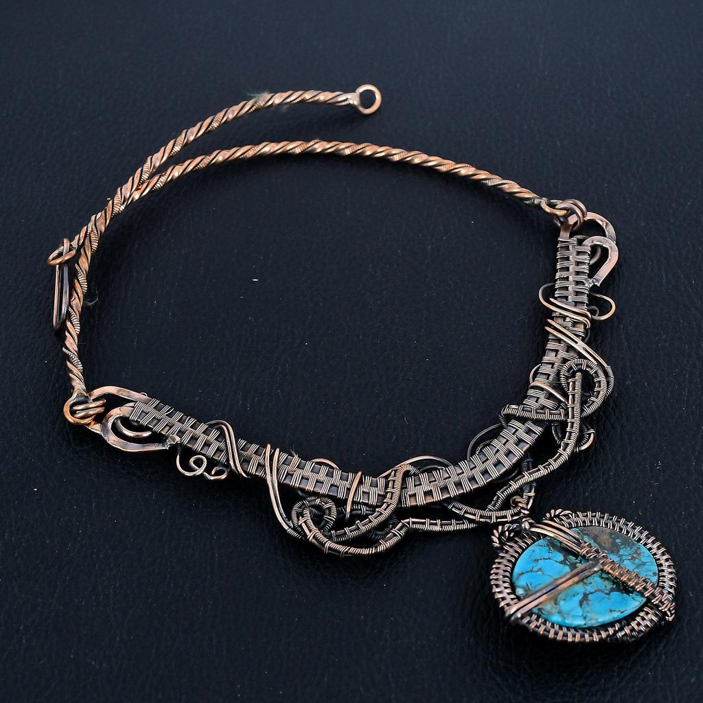 Tibetan Turquoise Necklace Gemstone Jewelry, 999 Copper Wire Wrapped Necklace Necklace, Handmade Jewelry Birthstone Necklace