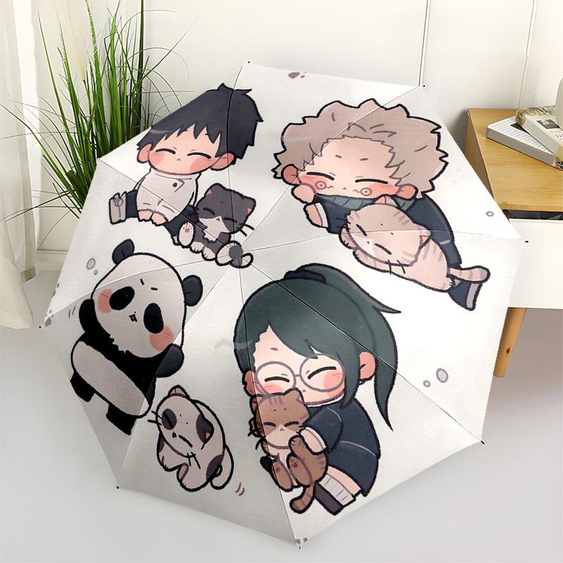 

1pc Chibi Characters with Cats - Automatic Opening/Closing Outdoor Umbrella, Portable 3-Fold Design, 8-Bone Iron Frame Outdoor Umbrella, Perfect