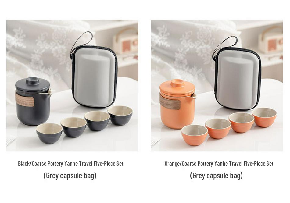 Portable Ceramic Travel Tea Set: Quick-Brew Pot & 4 Cups for Outdoor & Car Use, Simple Carry-Along Gift