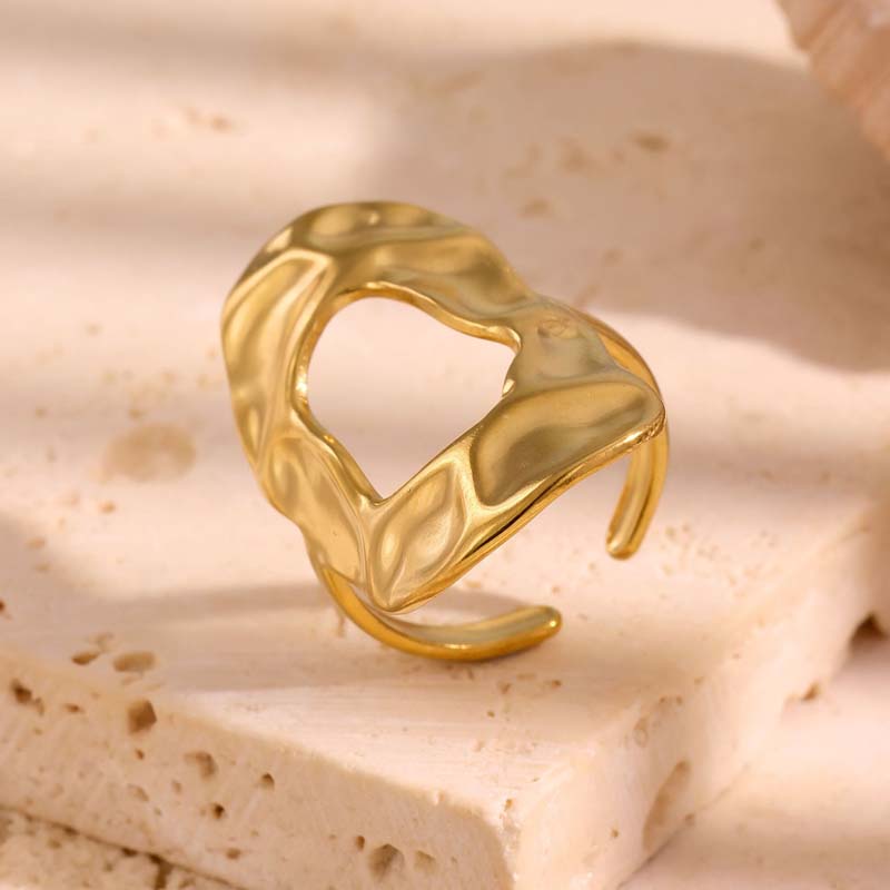 Stainless Steel Geometric Hollow Open Rings for Women Simple Gold Color Irregular Pleated Adjustable Finger Rings Jewelry Gifts