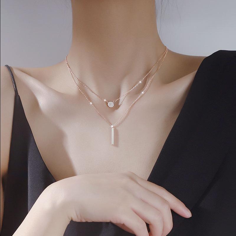 

Square Bar Rhinestone Double Layer Necklace: 2022 Elegant Clavicle Choker for Women