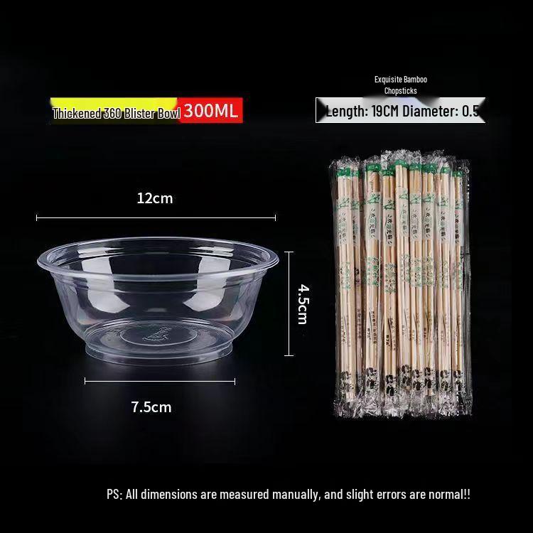 Disposable Transparent Plastic Bowl & Chopsticks Set for Rice, Noodles, Soup, Tangyuan - Small Round Bowls with Lids for Home & Commercial Use