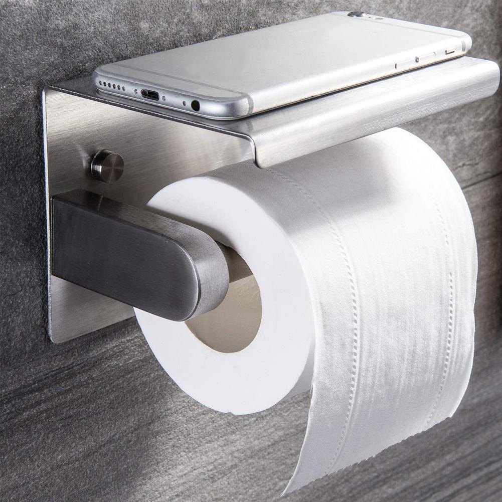 Toilet Paper Holder Stainless Steel Toilet Paper Roll Holder with Shelf Wall Mounted for Bathroom