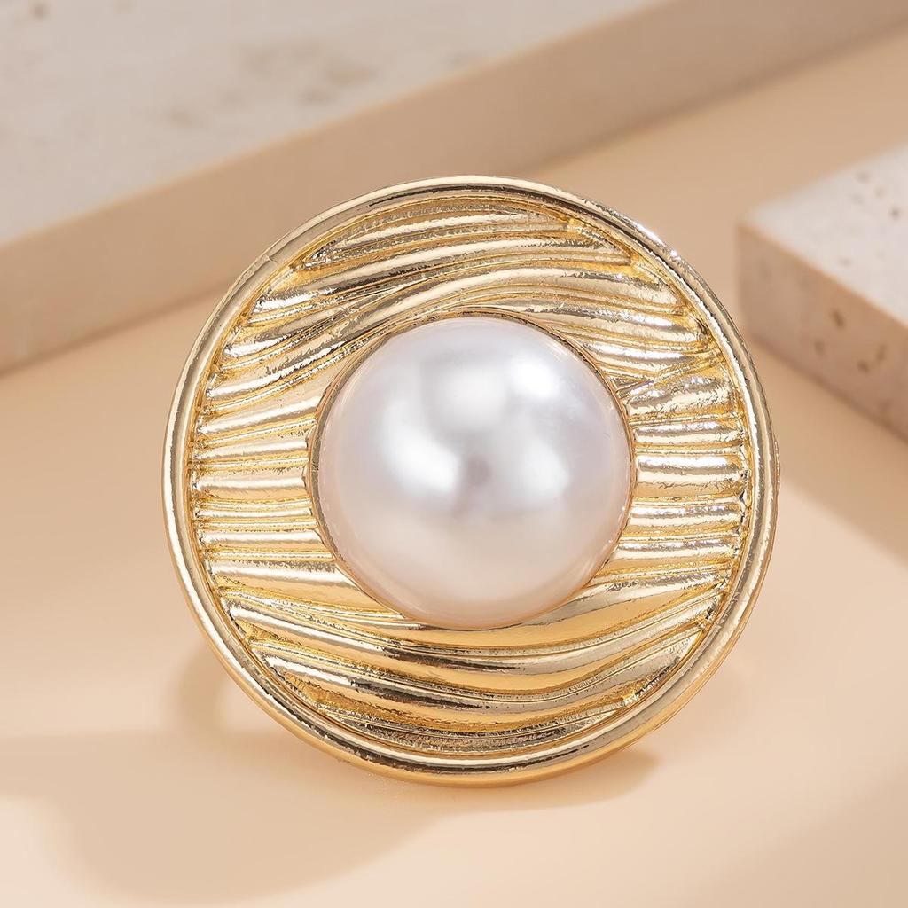 Women Fashion Jewelry Geometric Oval Rings Irregular Creative Adjustable Imitation Pearl Finger Rings Vintage Party Gifts