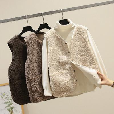 Women Teddy Fleece Vest Sleeveless Button Up Warm Lamb Wool Waistcoat Casual Outerwear With Pockets