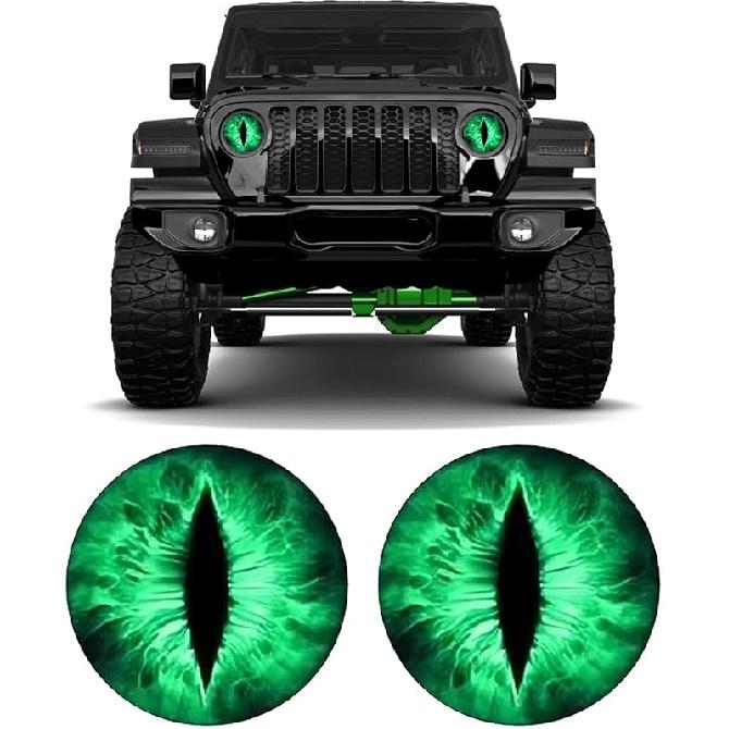 2PCS Beast Eyes Headlight Decals for Jeep, 3D Cool Beast Eyes Light Decoration Stickers, Waterproof Car Body Window Bumper Round Decal Compatible