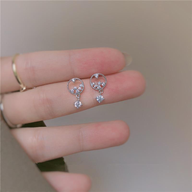 925 Sterling Silver Hollow Water Droplets Crystal Tassel Plating 14k Gold Stud Earrings Women Fashion Charm Anniversary Jewelry