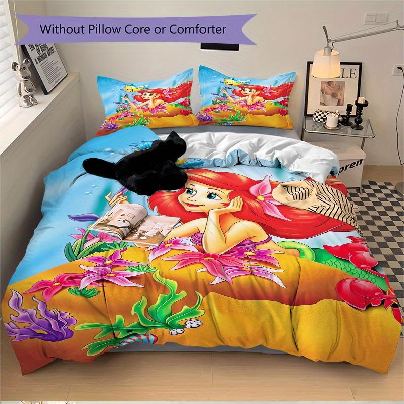 3pcs Princess Ariel and Flounder Printed Quilt Set Soft and Comfortable Quilt Cover for Bedroom, Guest Room Bedding Set S080