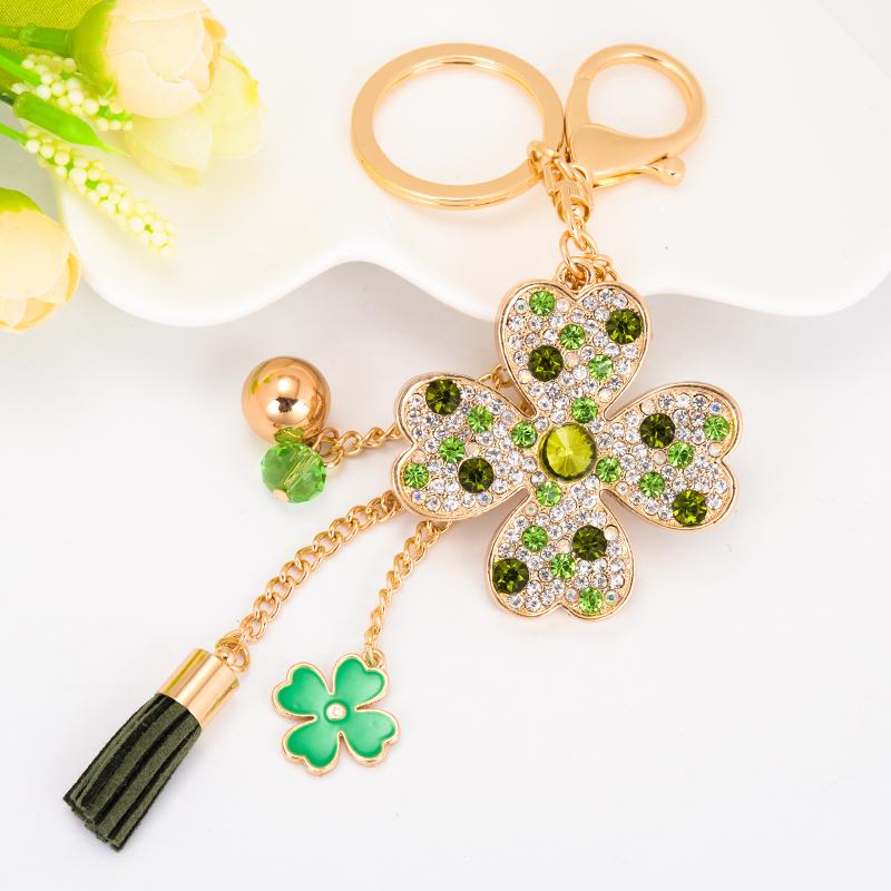 EASYA Love Clover Creative Gift Key Chain Alloy Rhinestone Key Chain Bag Pendant Women Handbag Charm Car Accessories Small Gift
