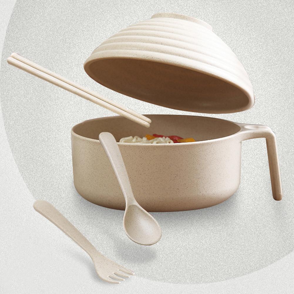 Ramen Kocher Ramen Schüssel Set mit Löffel Essstäbchen Gabel Mikrowellen Nudelschüssel Schnell Ramen Kocher Studentenwohnheim Essentials