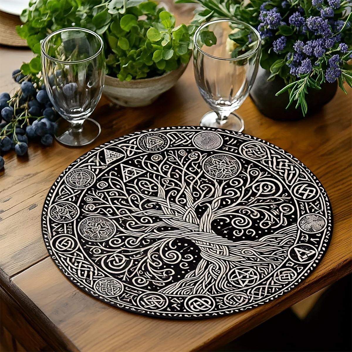 Nordic Tree of Life Round Table Mat Waterproof, Oil proof, Thermal Insulation Table Mat Home Desktop Decoration Accessori 2PCS-38x38cm