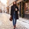 Cappotto in Lana Casual Retro da Donna di Media Lunghezza con Collo a Revers per l'Uso Quotidiano Invernale