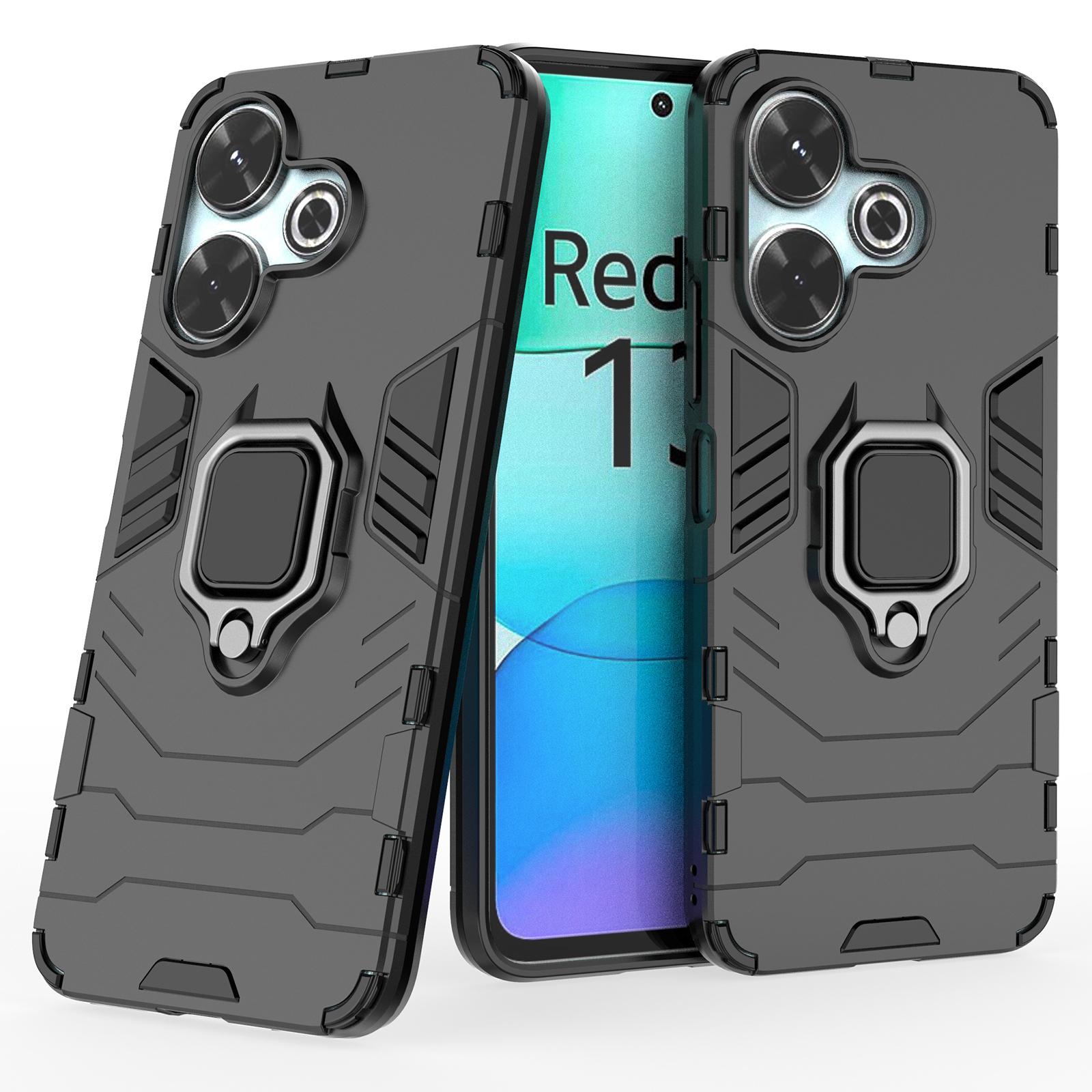 

For Xiaomi Redmi 13 5G/13 4G Case Armor PC+TPU Phone Cover with Ring Kickstand Black