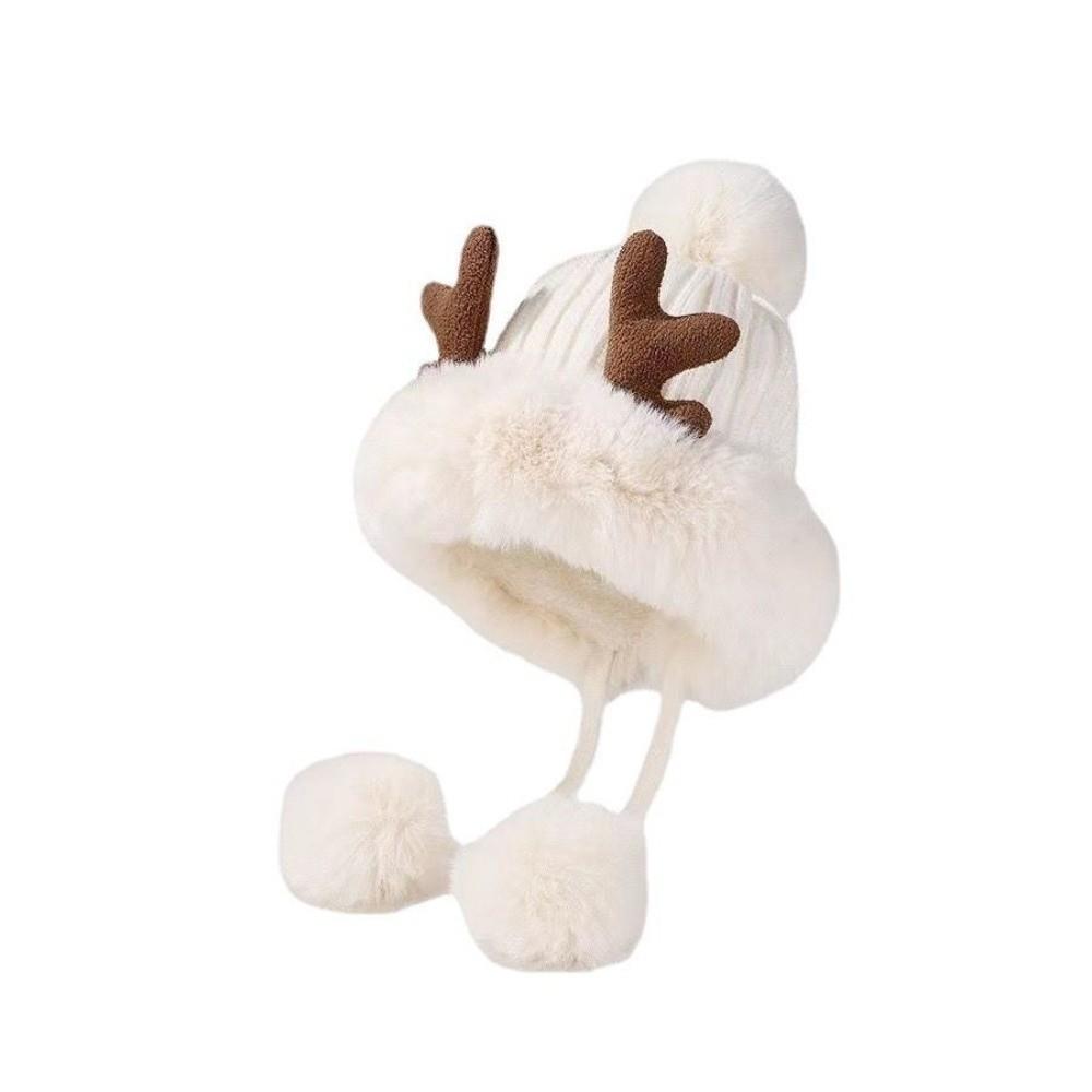 Cute Warm Winter Hat Ear Protection Velvet Bear Ears Hat Antlers Lacing Woolen Bucket Hat Women