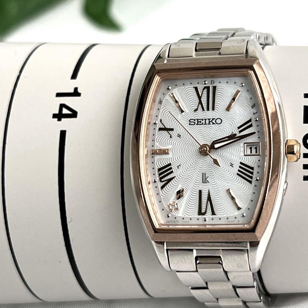 [USED] Seiko Lukia Radio-Controlled Solar Watch with Shell Dial, Tonneau Design, 1B32-0AA0
