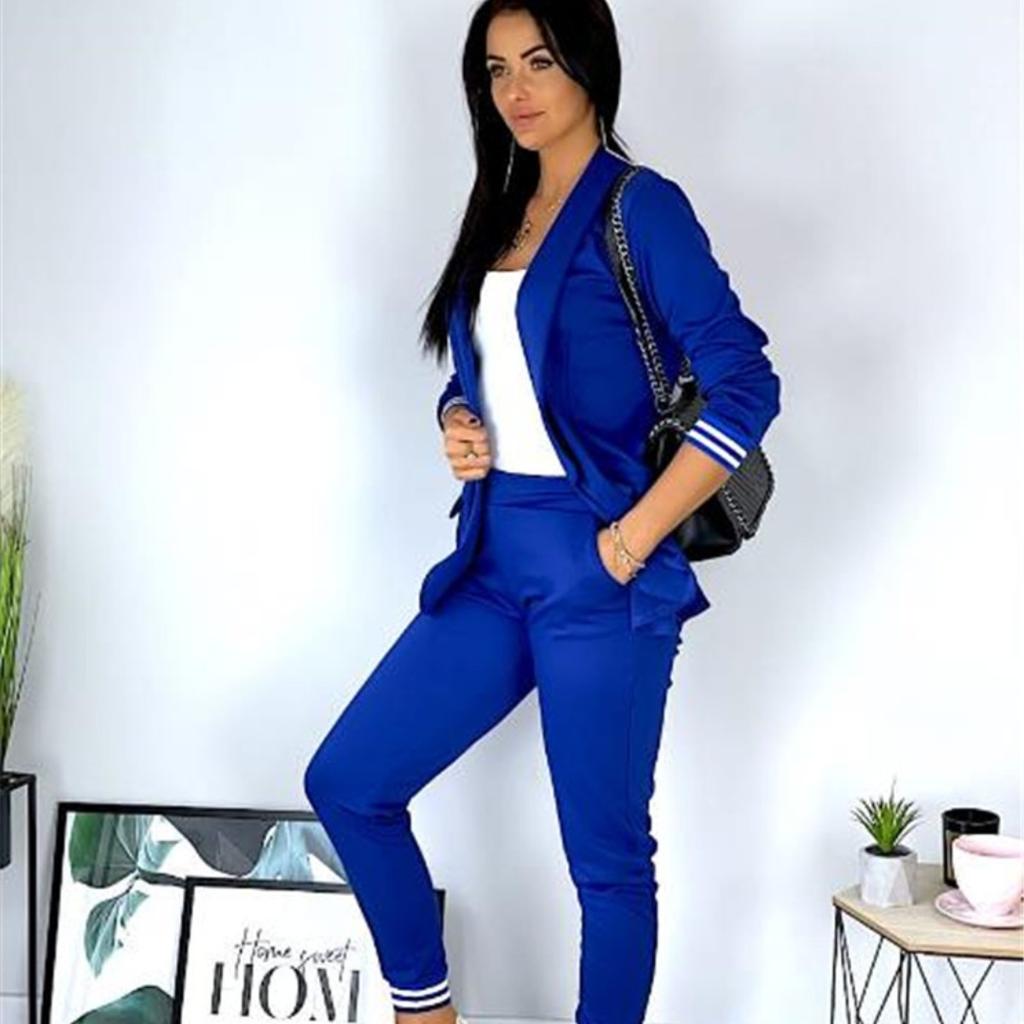 Tooxika New Fashion Casual Solid Color Long Sleeved Suit Pants Two-piece Set