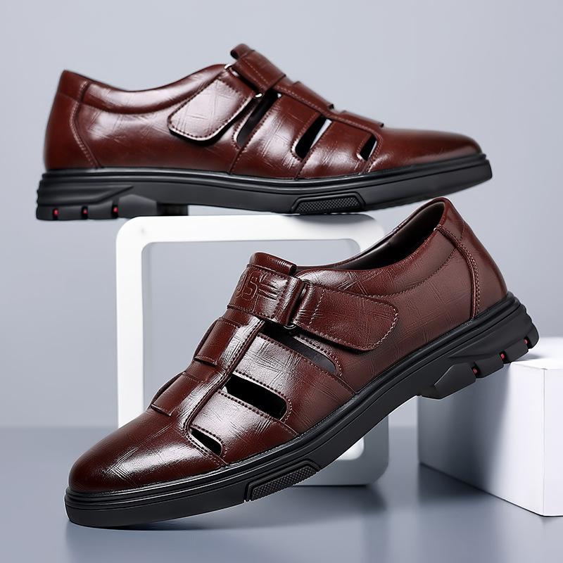 

Special clearance leather shoes genuine summer men s leather shoes business casual hollow leather sandals men s sandals 44 коричневый