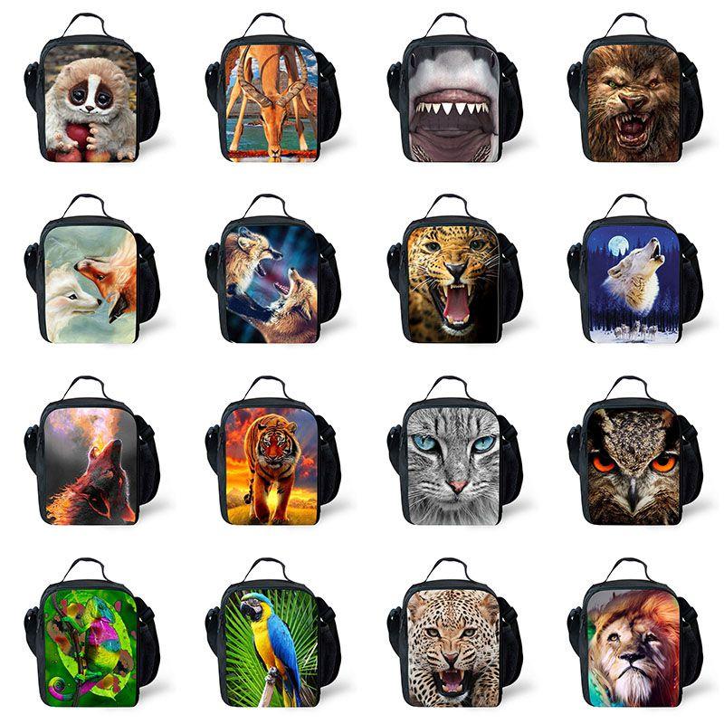 Animal School Lunch Bags Kids Boy's Food Carriers With Soft Handle For Travel