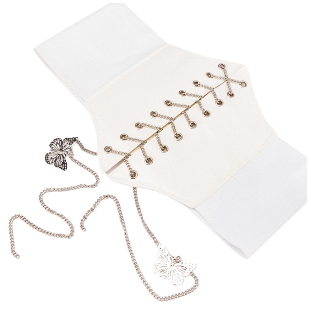 Slim Elastic Pu High Waist Belt Women Women's Girdle Style Chain Elastic Bow Knot Straps Black Punk Gothic Wide Belt Corsets